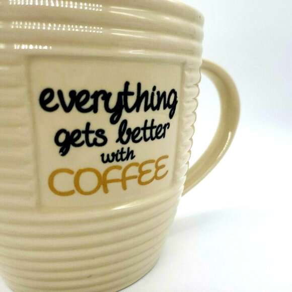 The Old Pottery Company "everything gets better with Coffee" Ribbed Coffee Mug - Picture 2 of 12